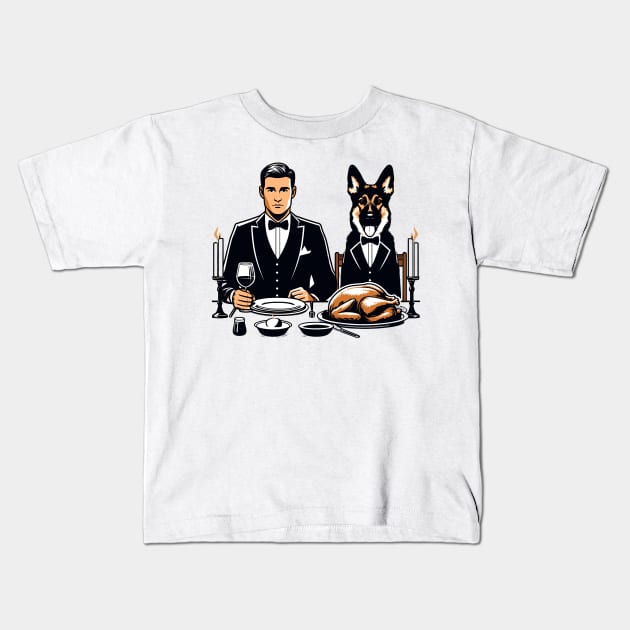 Gentleman And German Shepherd Thanksgiving Kids T-Shirt by Graceful Designs